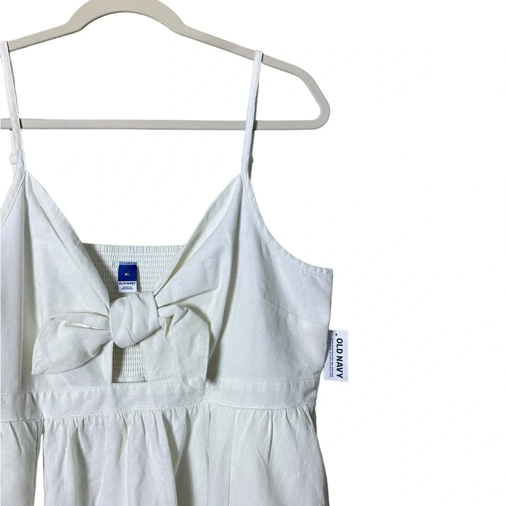 Old Navy Fit & Flare Smocked Linen Cami Dress Size XL Beachy Girlcore Fe…_4